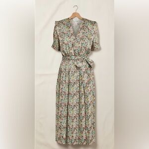 Sandro Fiona Green Pleated floral-print satin-twill midi dress